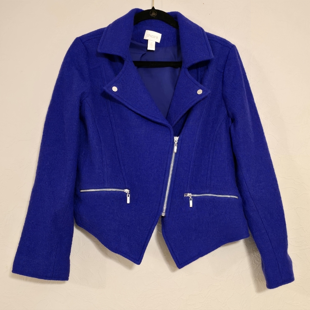 Chico's Purple Blue Wool Women's Jacket Retro Size 2 (12/14) Medium